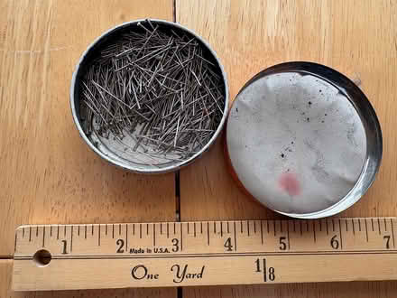 Photo of free Round tin of straight pins (Downtown Sunnyvale) #2