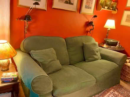 Photo of free Sofa bed with one matching armchair and two scatter cushions (Bisley GL6) #1