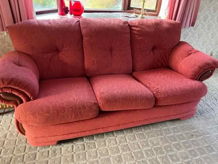 Photo of free Sofa burgundy & footstool (Disley SK12) #1