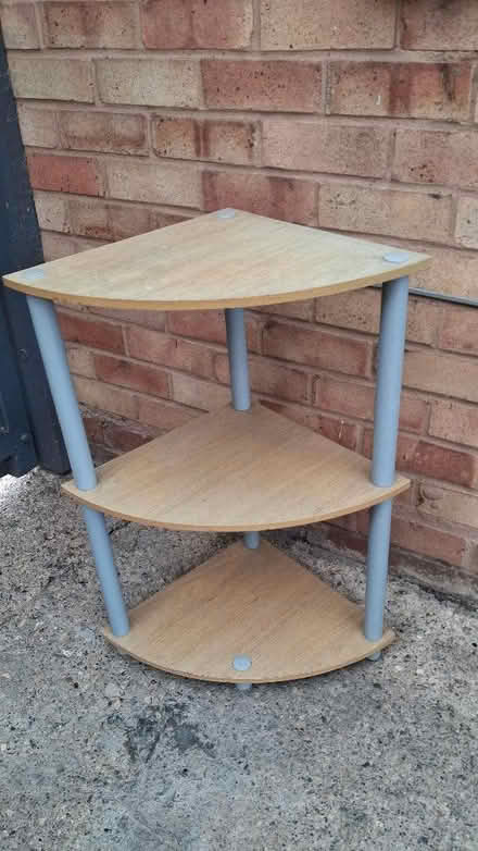 Photo of free Small well used corner 3 shelf unit (Bewdley DY12) #1