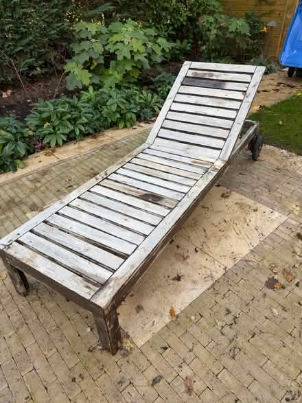 Photo of free Teak sun lounger with wheels (Hersham KT12) #1