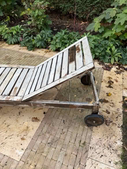 Photo of free Teak sun lounger with wheels (Hersham KT12) #2