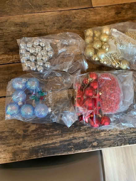 Photo of free 4 bags of Xmas baubles plastic (Colwall Stone WR13) #1