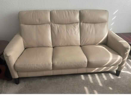 Photo of free 3 seater settee cream leather (Harwood) #1