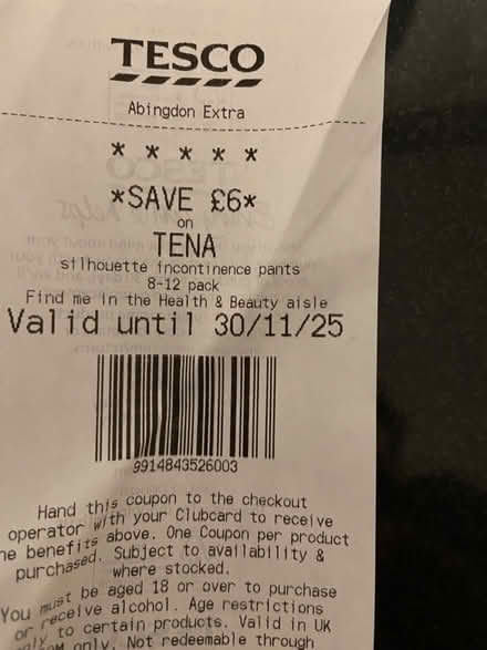 Photo of free £6 off of Tena at tesco (Steventon OX13) #1