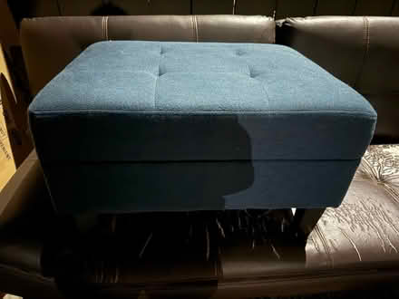 Photo of free Blue fabric upholstered ottoman (Valencia Avenue, Sunnyvale) #1