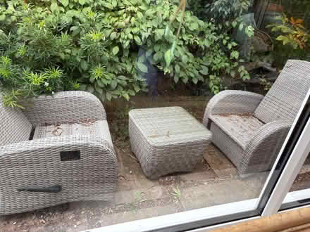 Photo of free Burbage Rocking & Reclining Rattan Bistro Set in Silver Grey (Tetbury GL8) #1