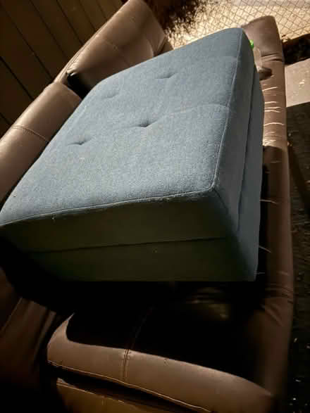 Photo of free Blue fabric upholstered ottoman (Valencia Avenue, Sunnyvale) #2