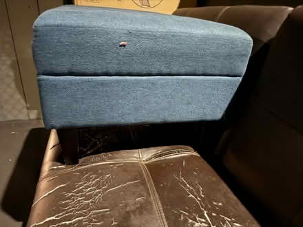 Photo of free Blue fabric upholstered ottoman (Valencia Avenue, Sunnyvale) #3