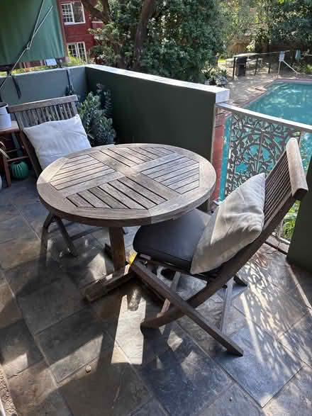 Photo of free Teak Outdoor table and 2 chairs (Drummoyne) #1