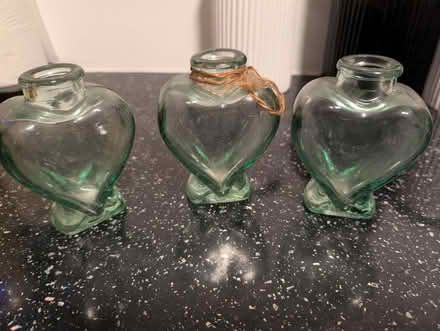 Photo of free 3 green glass heart jars (Crewe CW1) #1