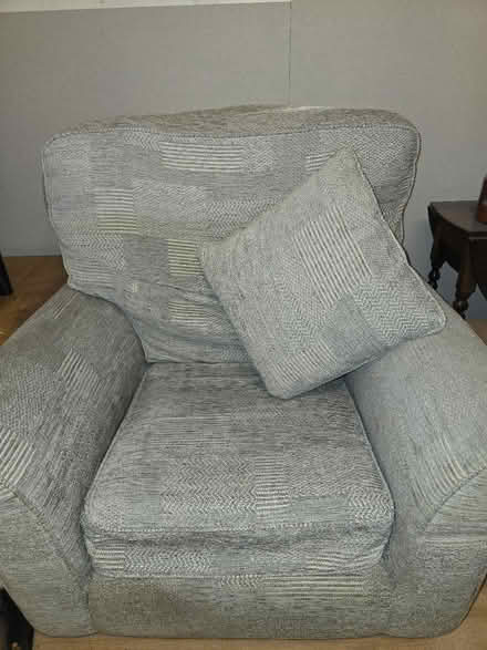 Photo of free Lovely armchair, barely used, washable covers pale blue (Rufford L40) #1