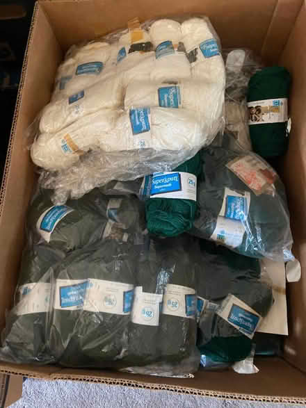 Photo of free Box of green and white 4ply wool (Tollesbury CM9) #1