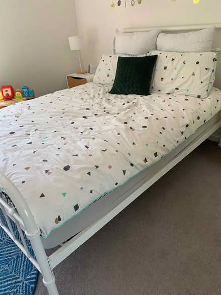 Photo of free White metal bedframe & mattress (Narrabundah) #1