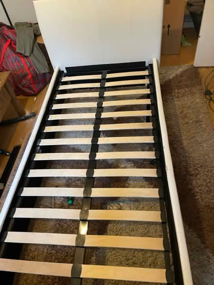 Photo of free White Faux leather single bed frame (London, Dalston E8) #2