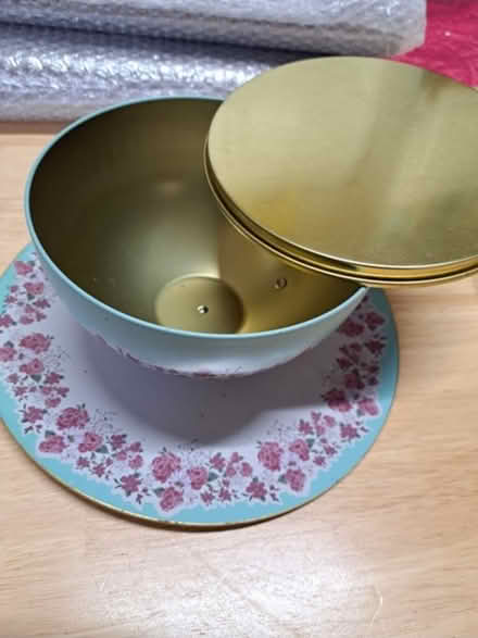 Photo of free Empty cup and Saucer biscuit tin (Shaw, OL2) #3