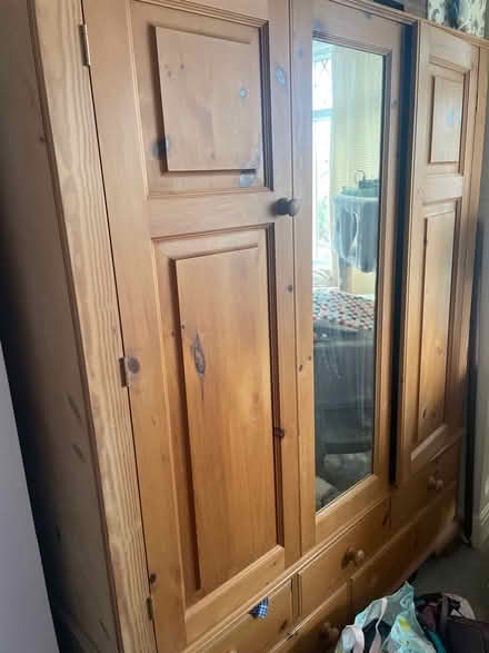 Photo of free Large Pine wardrobe, with rail and drawers. (Blacklands TN34) #1