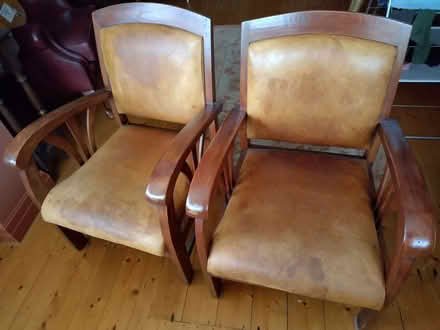 Photo of free 2 wood & leather armchairs (Bowerham LA1) #1