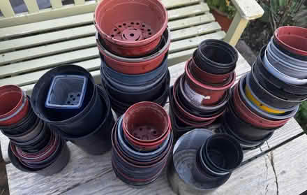 Photo of free 100 used plastic flower pots (Humphrey's End GL6) #1
