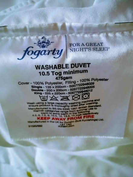 Photo of free Fogarty King Size Duvet 10.5 tog (Burwell CB25) #2