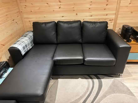 Photo of free Black leatherette 3 seater sofa (Meadowhead S8) #1