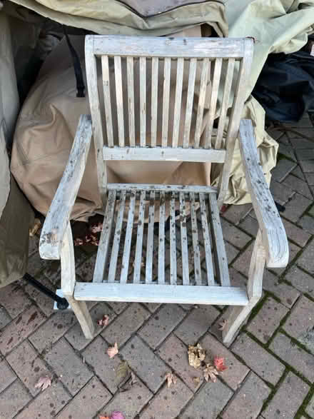 Photo of free 4 Wood patio furniture chairs (Victoria, MN) #2