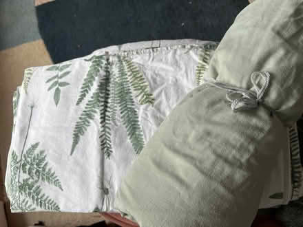 Photo of free Double bed quilt set &fitted sheet (Barnwood GL4) #1