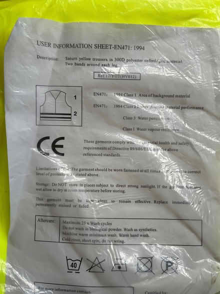 Photo of free Yellow trousers in 300D polyester (Thatcham RG18) #2