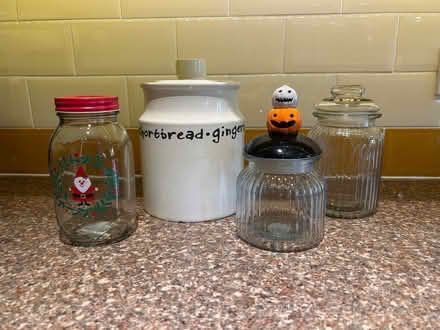 Photo of free A biscuit barrel and three decorative jars (Gamston NG2) #1