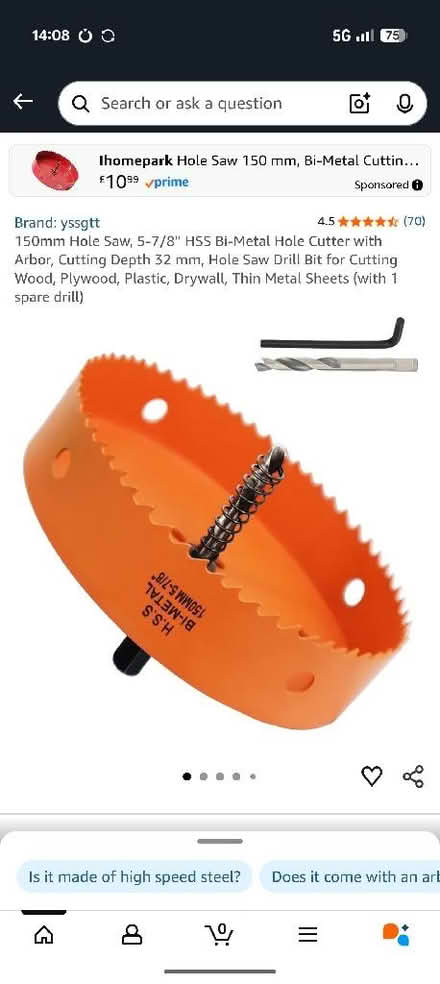 Photo of 150 mm hole saw (Morningside EH10) #1