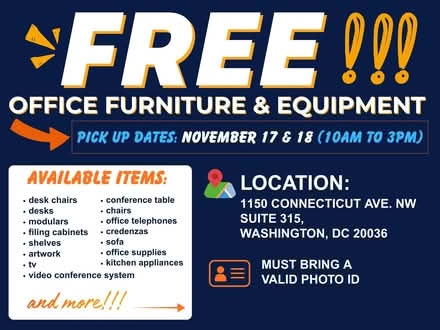 Photo of free Office Furniture & Equipment (1150 Connecticut Ave. NW) #1