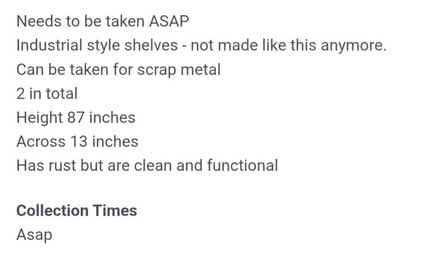 Photo of free Metal Tall Shelves (TW7) #2