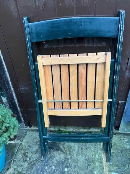 Photo of free Four wooden folding chairs (Knotty Green HP9) #4