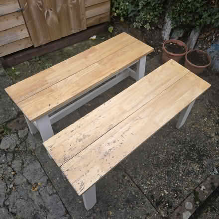 Photo of free Wooden table and two benches (Colliers Wood SW19) #3