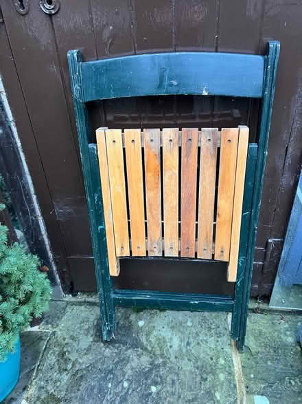 Photo of free Four wooden folding chairs (Knotty Green HP9) #3