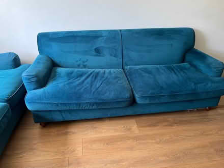 Photo of free Teal velvet sofa (Oulton NR32) #1