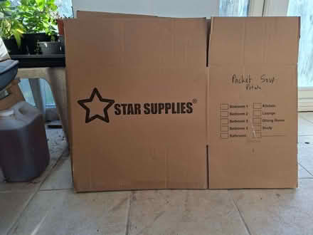 Photo of free 10 packing boxes, used once for storage, flat, reuse ready (Stratford New Town E15) #1