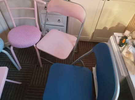 Photo of free 5 kitchen chairs 2 solid and 3 fold up ones all in fair c (Saint George's CO1) #2