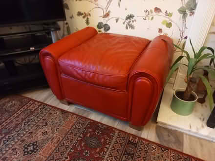 Photo of free Two Red Leather Sofas and matching Pouffe (Wallington PO16) #2