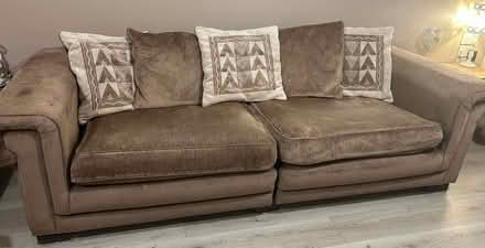 Photo of free Brown 3 seater sofa and armchair (MK42) #1