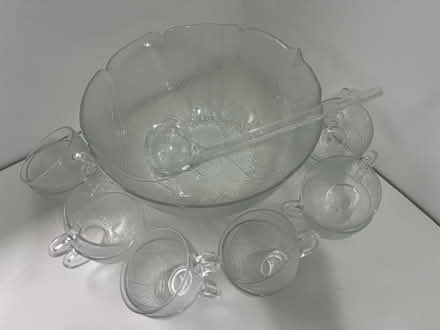 Photo of free Glass punch bowl 12 glasses & ladle (Thurnby Leicester LE7) #1