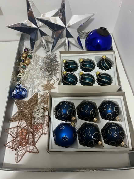 Photo of free Dark blue/gold Christmas tree decs (Thurnby Leicester LE7) #1