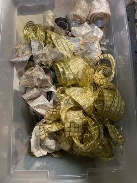 Photo of free Bin full of gold and silver ribbon (Flemington) #2