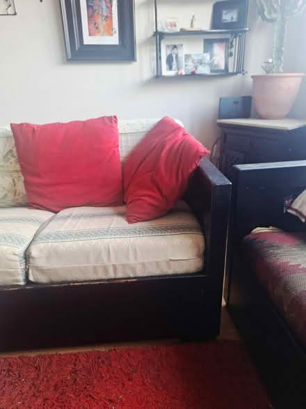 Photo of free 3 + 2 seater sofas heavy wood (Killiney) #3