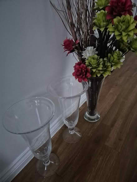 Photo of free 3 x Tall Glass Bell Vases & Faux Flowers (Little Canfield CM6) #1
