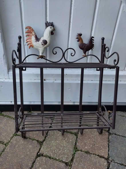 Photo of free Ornamental outdoor metal shelves with hooks below. (Berkhamsted HP4) #1