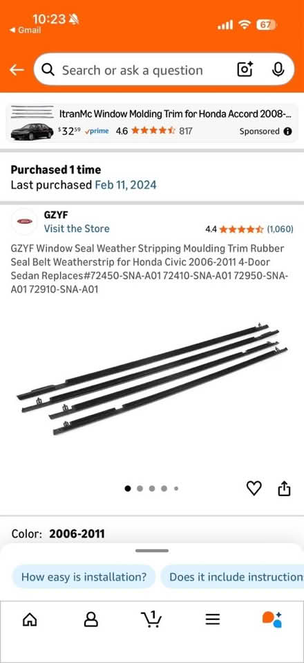 Photo of free Honda Civic Weather Stripping (Philadelphia/South Jersey) #1