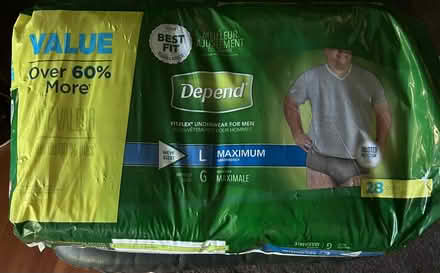 Photo of free Men’s Depends size Large (open bag) (Belmont) #1