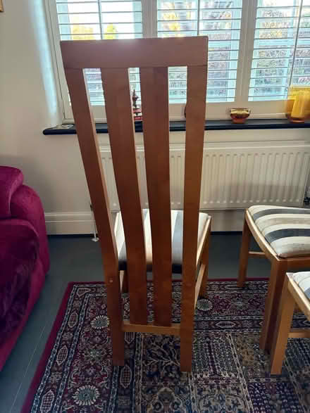 Photo of free Wooden ladder backed chairs with up holstered seats (Stockton Heath WA4) #1