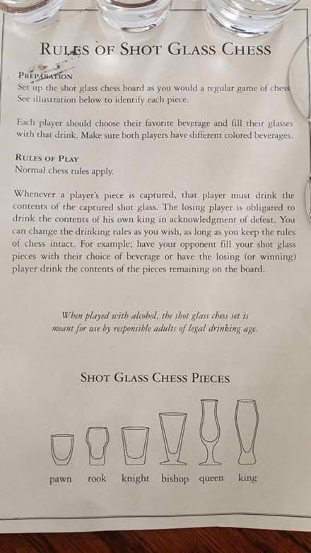 Photo of free Shot Glass Chess Set (minus 1 rook) (E12th ave S - 11229) #4